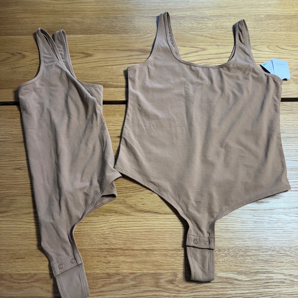 New Lot of 2 Two Tan Bodysuits - Size Large